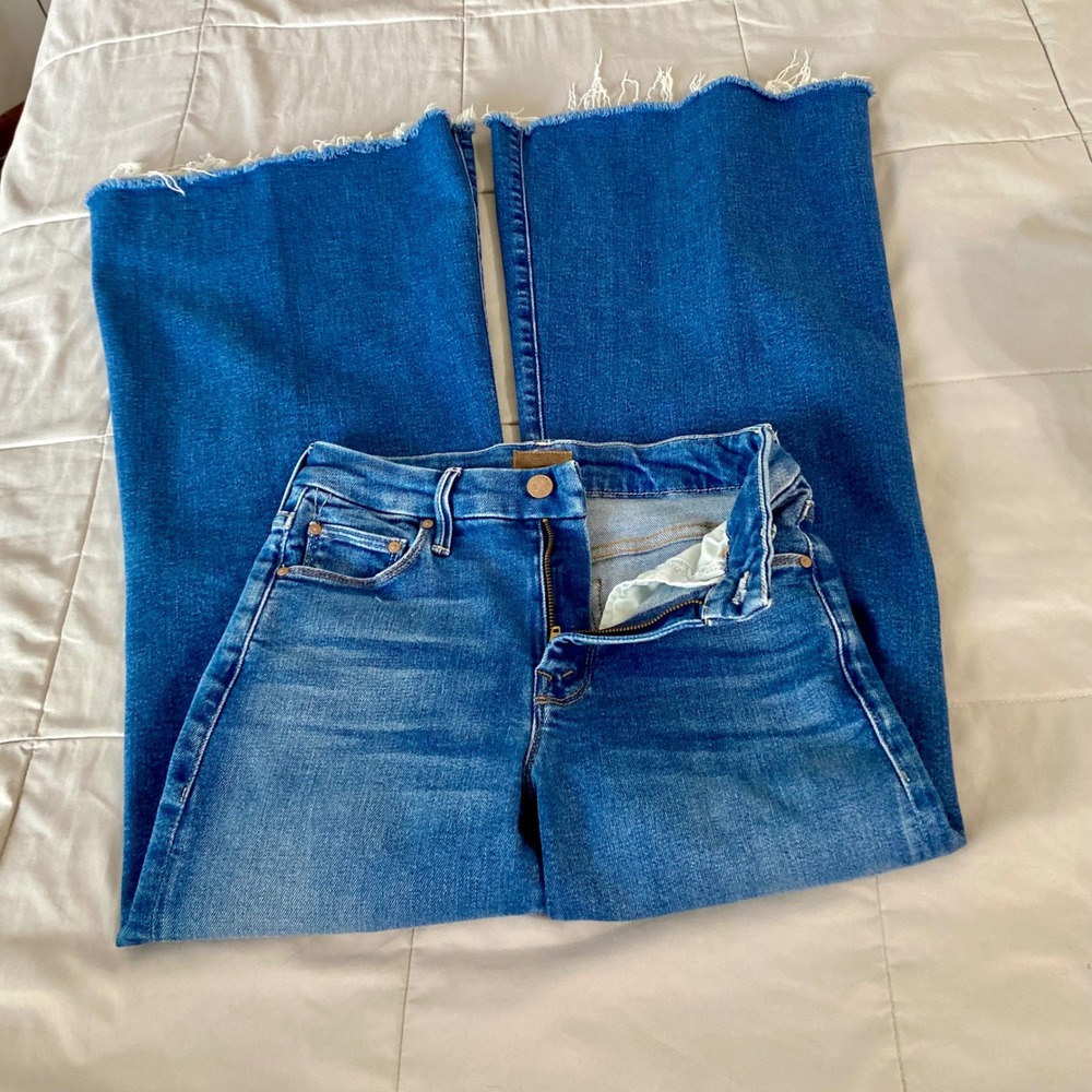 Mother Lil Roller Fray Work Hard Play Hard Light Wash Jeans Wide Leg Frayed 23 - Picture 15 of 16